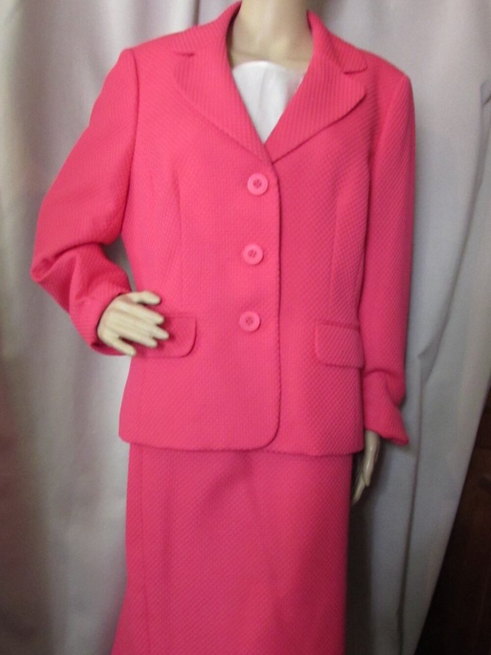 Evan Picone Jacket Skirt Suit Fuchsia Pink Size 16